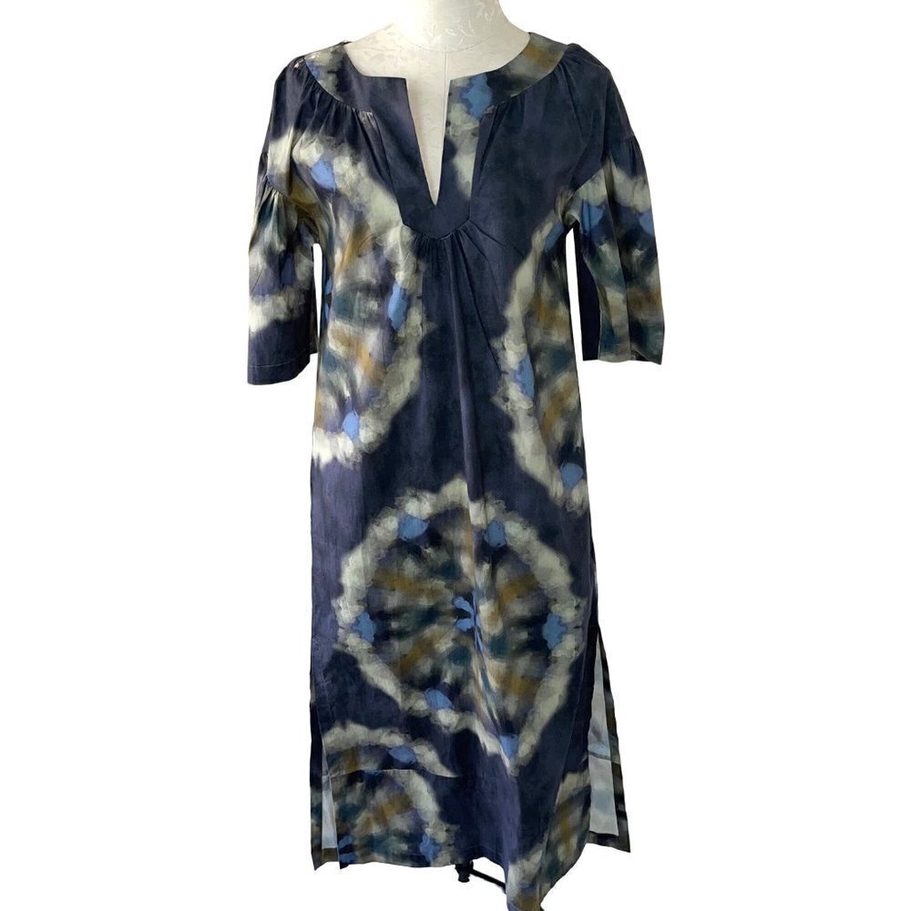 Alpha Studio Womens Kaftan Blue Size Small Tie Dye Effect Cotton Spandex Pockets